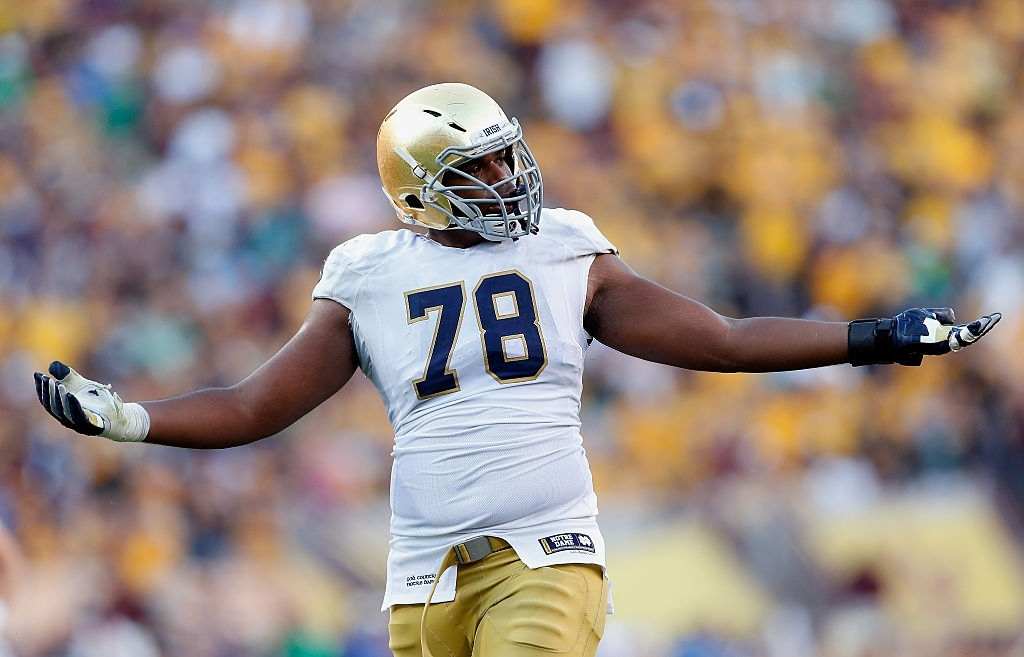 Offensive lineman Ronnie Stanley #78 of the Notre Dame Fighting Irish during the college football game against the Arizona State Sun Devils at Sun Devil Stadium on November 8, 2014 in Tempe, Arizona. The Sun Devils defeated the Fighting Irish 55-31.