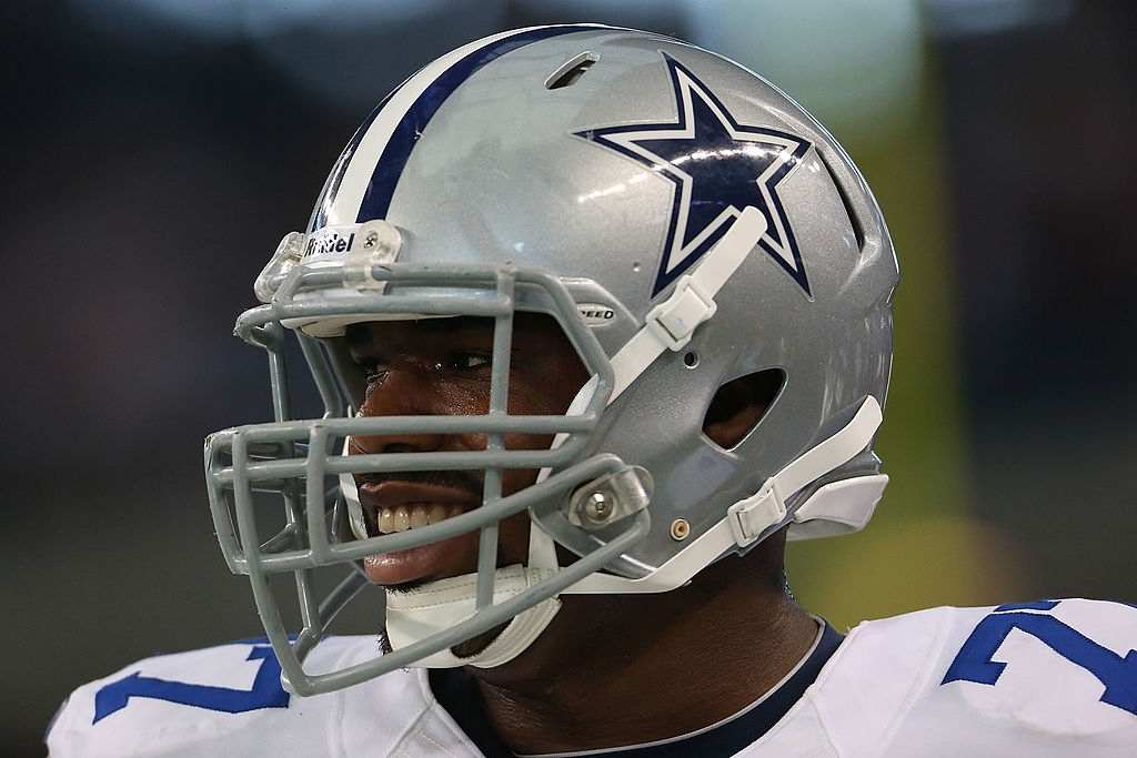 Tyron Smith #77 of the Dallas Cowboys at Cowboys Stadium on August 25, 2012 in Arlington, Texas.