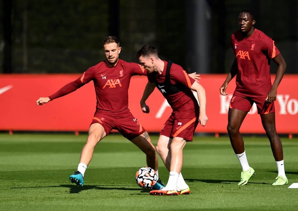 Andy Robertson, Ibrahima Konate and Jordan Henderson 