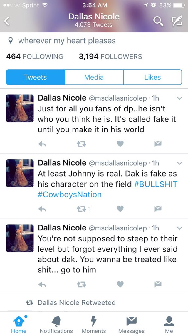 Nicole Parks broke up with dak prescott