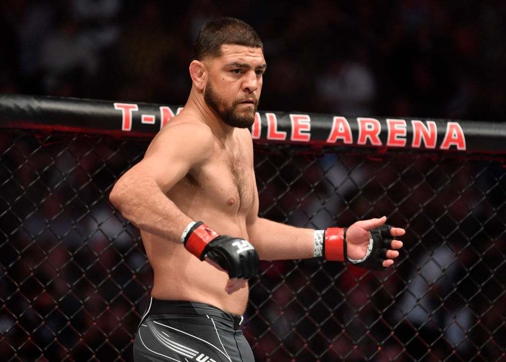  Nick Diaz enters the Octagon in his middleweight fight during the UFC 266 event on September 25, 2021 in Las Vegas, Nevada.