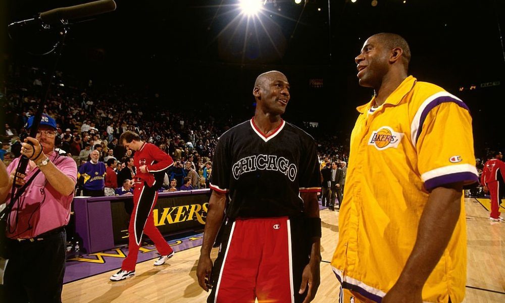 michael jordan guarding magic johnson