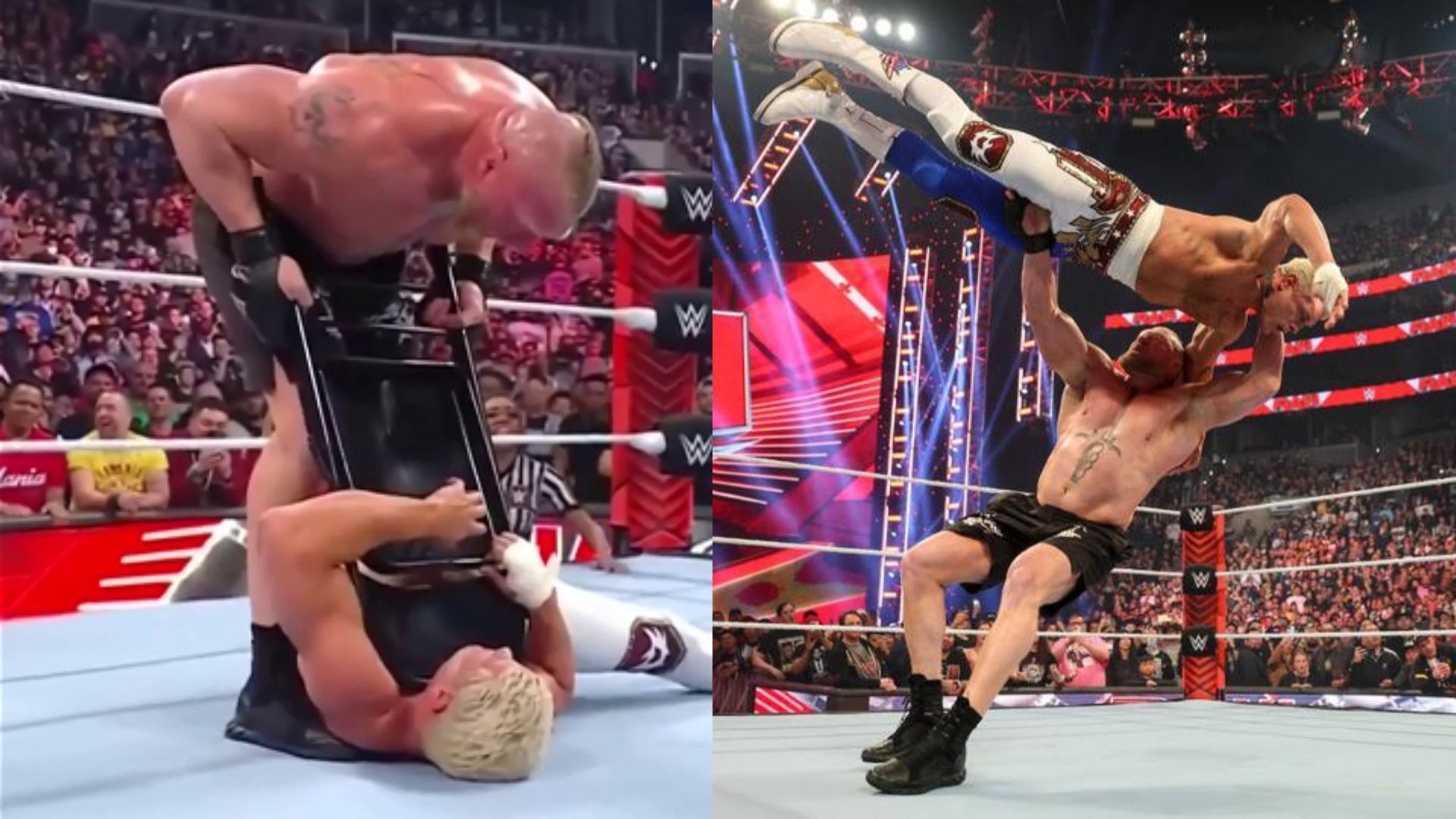 Brock Lesnar suplexes Cody Rhodes