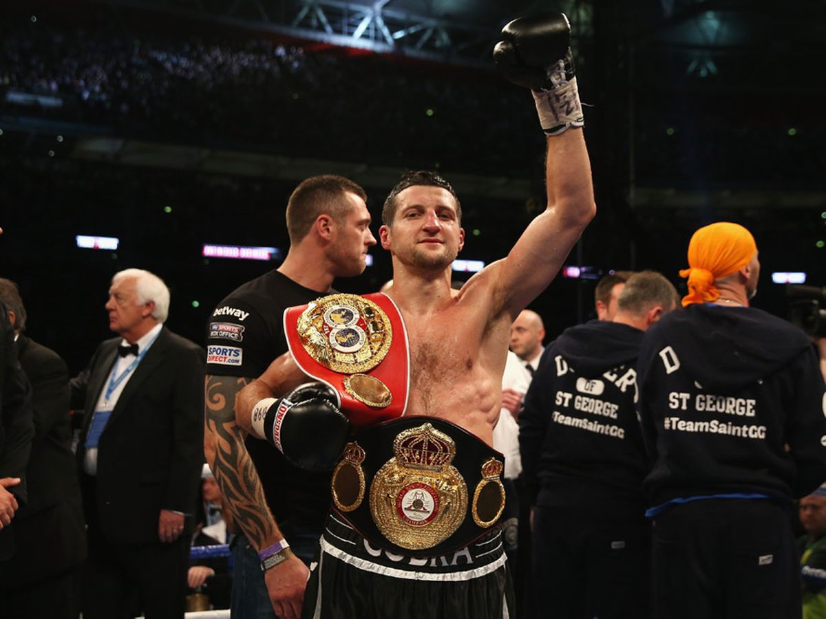 Carl Froch celebrating his title win