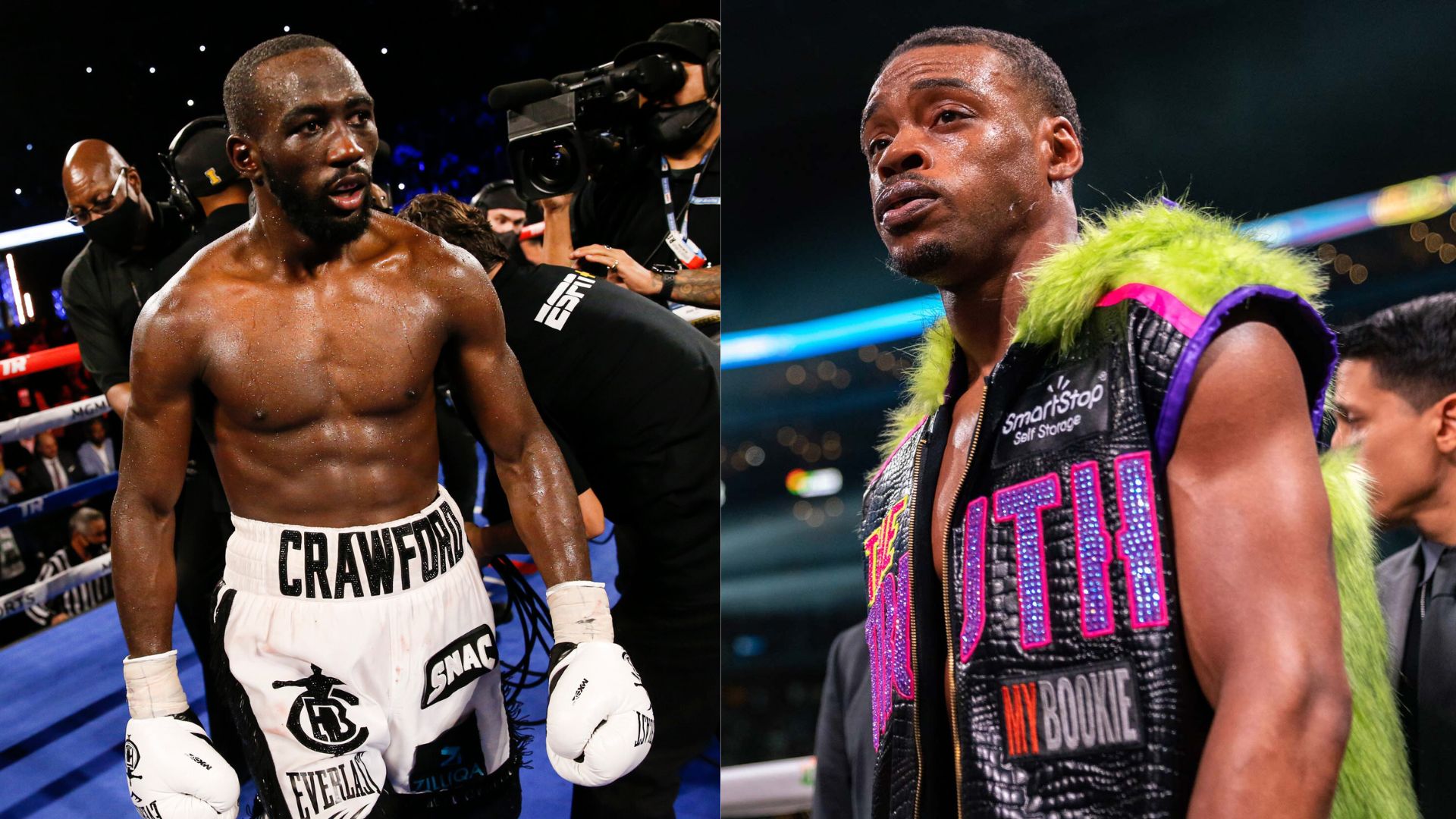 Errol Spence Jr and Terence Crawford inside the ring