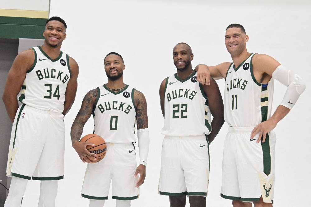 Giannis Antetokounmpo, Damian Lillard, Khris Middleton and Brook Lopez