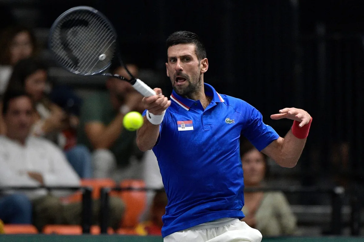 Novak Djokovic playing against Spain at Davis Cup 2023