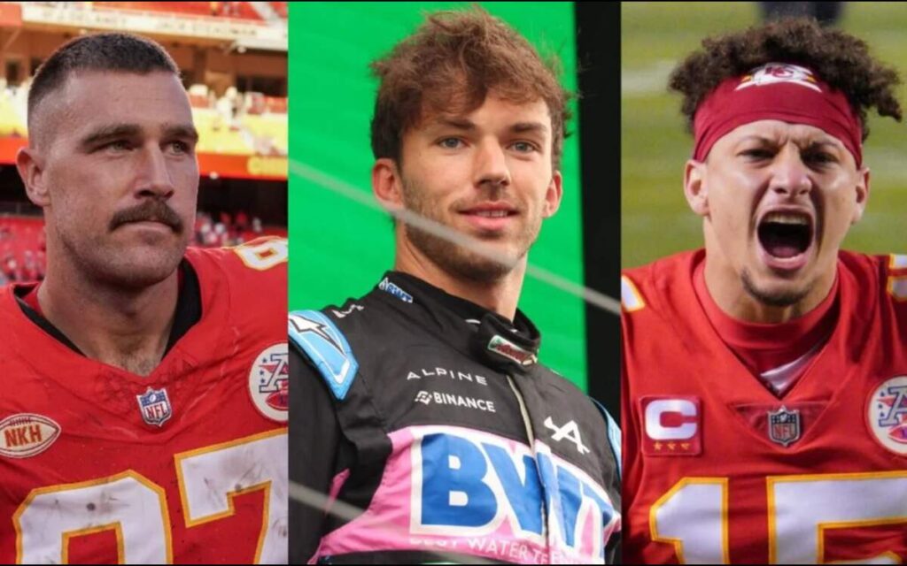 Patrick Mahomes, Pierre Gasly and Travis Kelce