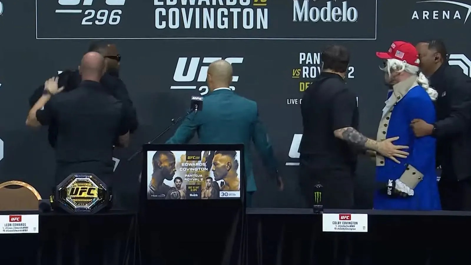 Leon Edwards throws bottle at Colby Covington at Press Conference